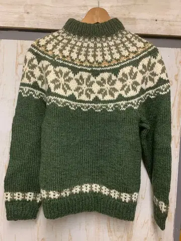 핸드니트 울 스웨터 그린 페어아일