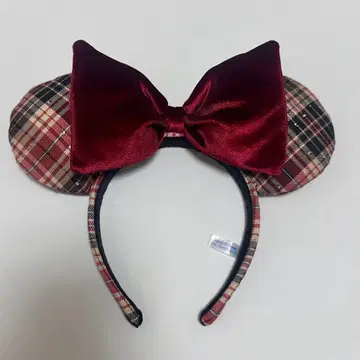 미니 마우스 머리띠 체크 무늬 (빨간색)