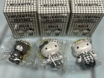 새상품 헬로키티 시크릿 마스코트 참 흑백 하운드투스 체크 패턴 키홀더