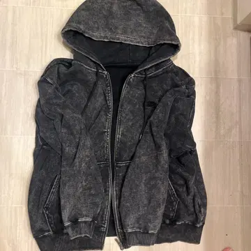 더블 지퍼 후드티 블랙 빈티지 가공