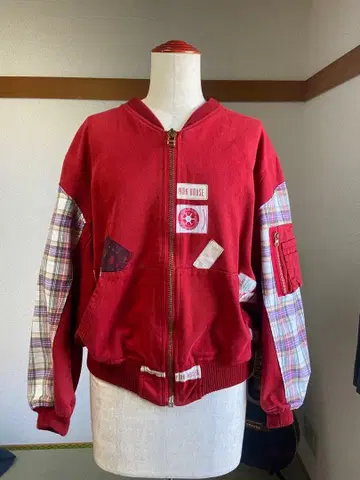 PINKHOUSE 레드 체크 무늬 소매 점퍼