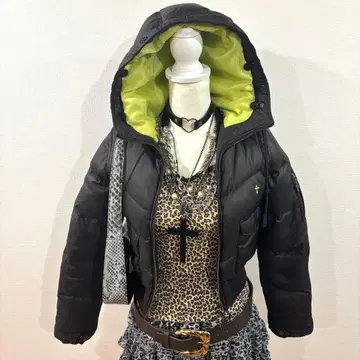 헤이세이 갸루 y2k 퍼 다운 자켓 광택 그런지 헤이세이 여자 단장