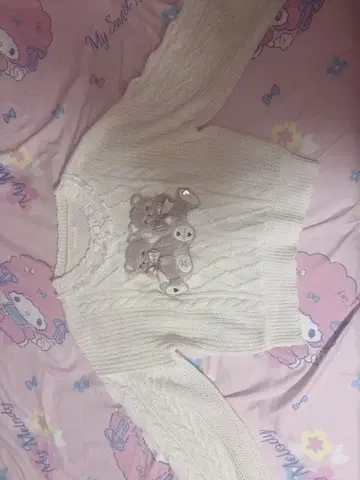 LIZLISA 곰 니트 자수 twin bear 화이트 양산형 지뢰계