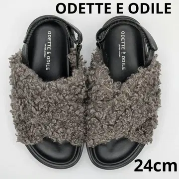 오데뜨 앤 오딜 인조 모피 크로스 샌들 30 24cm 그레이