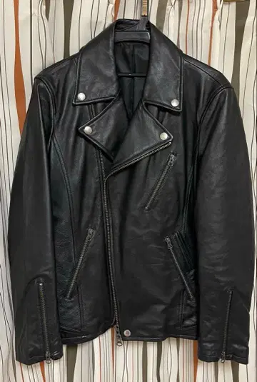 BLUE TORNADO 블랙 가죽 더블 라이더 자켓