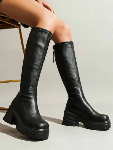 블랙 롱 부츠 블랙 롱 부츠 지퍼 포함