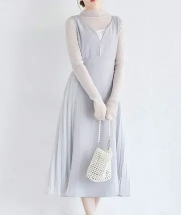 토코 클로젯 펄 장식 사이드 플리츠 절개 오버롤 스커트