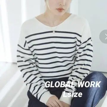 새상품 GLOBAL WORK 깔끔 V넥 풀오버 보더 니트