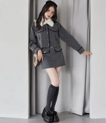 NICE CLAUP 스커트 벨트 부착 미니 스커트 도트