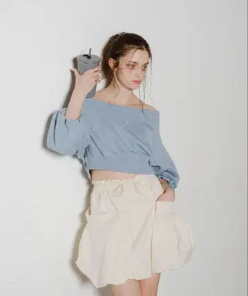 pinue 벌룬 포켓 미니 스커트 아이보리