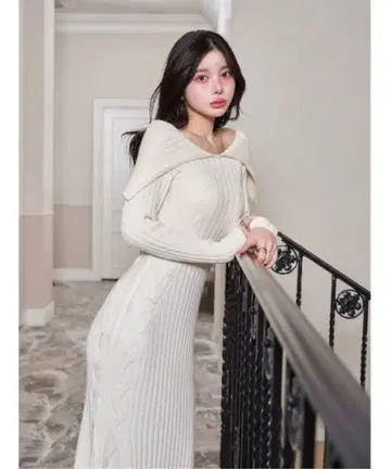 Darich 케이프 칼라 케이블 롱 원피스