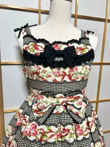 BABY 스위티깅엄 보더 오버롤 스커트 블랙