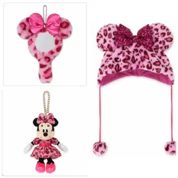 레오파드 무늬 팬 캡 레오파드 무늬 핑크 미니 키링 레오파드 무늬 거울