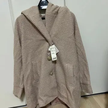 미사용 후드 부착 트위드 코트 더스티 핑 프리 사이즈