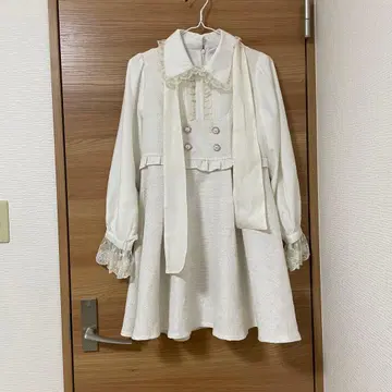 ROJITA 보타이 리본 트위드 원피스 화이트