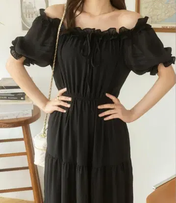 블랙 오프숄더 롱 원피스 미사용 새상품