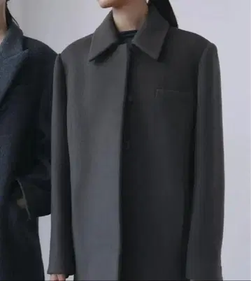 Foyer 시멘트 그레이 하프 코트 울 자켓 두꺼운 원단 코트