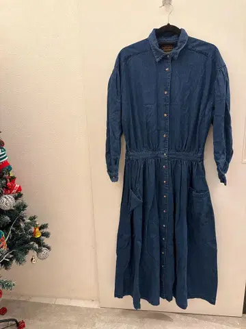 데님 블루 긴팔 셔츠 원피스 M 에디 바우어 면 코튼