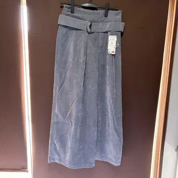 그레이 스웨이드풍 와이드 팬츠 벨트 포함