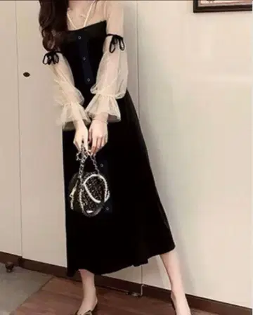 쉬폰 벨벳 롱 원피스 미사용 새상품