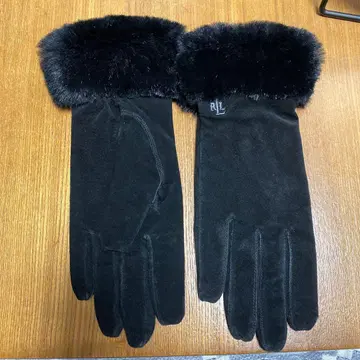 RLL 블랙 퍼(fur) 장갑 스웨이드