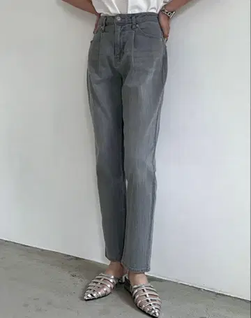 리사이클 하이웨스트 테이퍼드 데님 팬츠