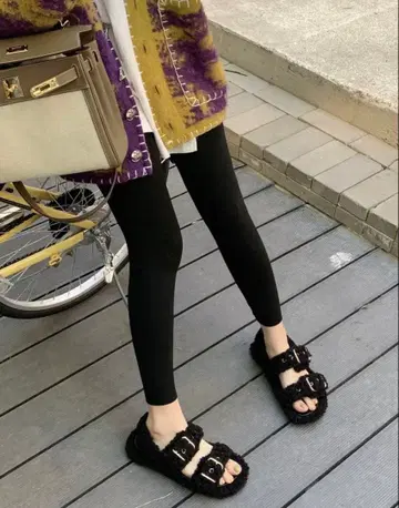 퍼 샌들 더블 버클 블랙 35