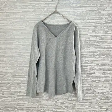 새상품 미사용 안티카 면 100% V넥 긴팔 티셔츠 S 그레이