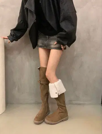 브라운 퍼 롱 부츠 35