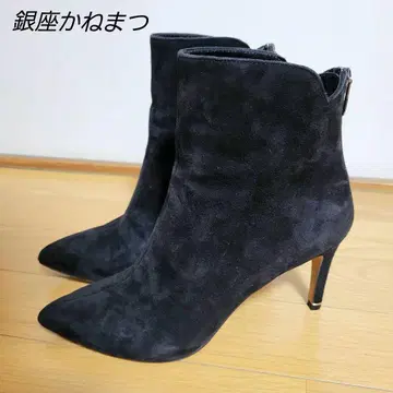 긴자 카네마츠 스틸레토 부츠 블랙 가죽 스웨이드