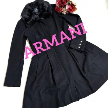 es25 ARMANI 블랙 롱 코트 A라인 플리츠 여성용 M 상당