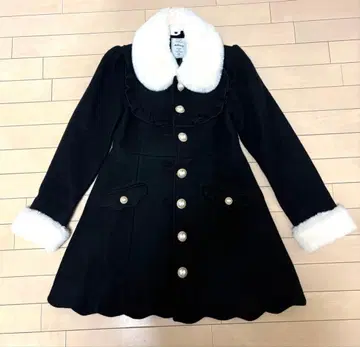 Ank Rouge 밑단 스캘럽 도리 코트 블랙 리본 없음