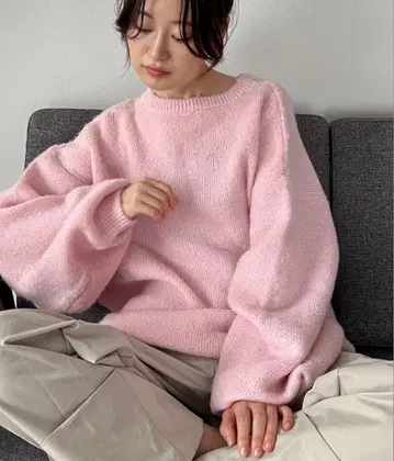 feepur 고마 자카드 빅 니트 핑크