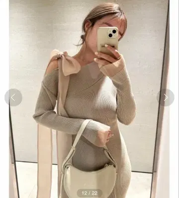 SNIDEL 숄더 리본 아지메 니트 원피스