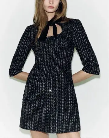 새상품급 ZARA 벨벳 리본 원피스