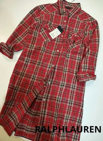미사용 새상품 랄프 로렌 여성용 빨간색 체크 셔츠 원피스
