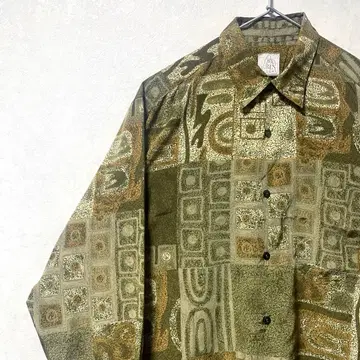 디자인 셔츠 올 패턴 빈티지 레트로 어스 컬러 브라운 카키 긴팔