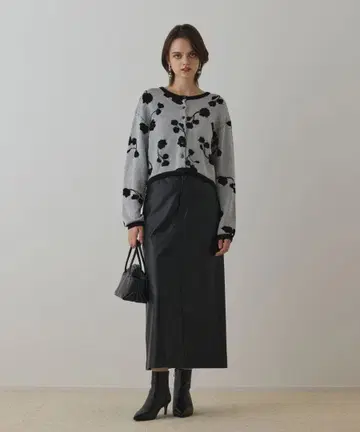 후쿠레 자카드 니트 가디건