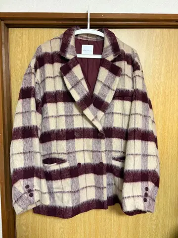 테일러드 자켓 페이크 울 코트 체크 무늬 아우터 미들 코트