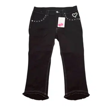 and Love 하트 큐빅 프릴 밑단 스트레치 팬츠 블랙 67-91