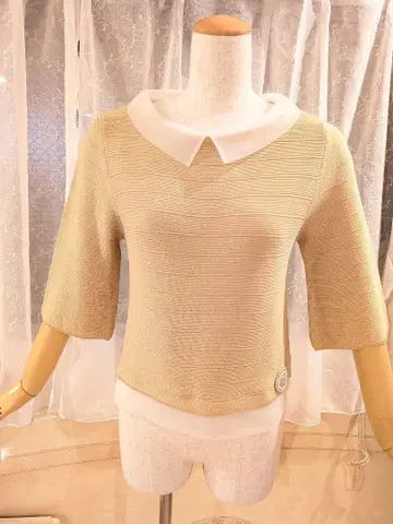 엠즈 그레이시 상의 38 쉬폰 화이트 카라 탈부착 가능 베이지