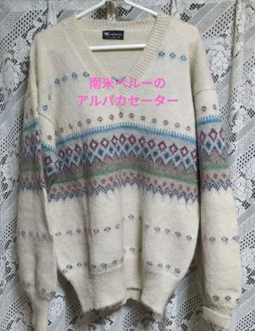 d.alpaca 알파카 100% V넥 스웨터 페루제, 핸드메이드