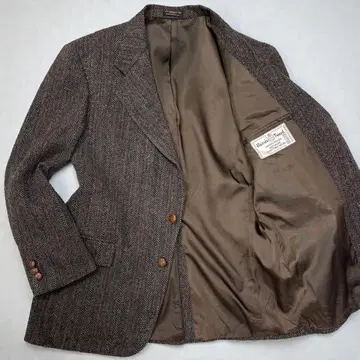 해리스 트위드 테일러드 자켓 트위드 헤링본 호두 단추 차콜
