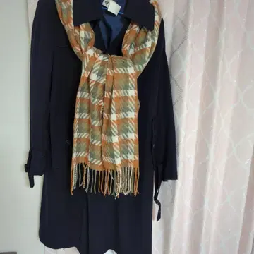 네이비 롱 코트 스카프 포함