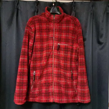 UNIQLO 플리스 보아 자켓 빨간색과 검정색 체크 무늬