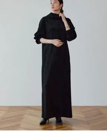 crewre 크루레 벨벳 후드 원피스 black1