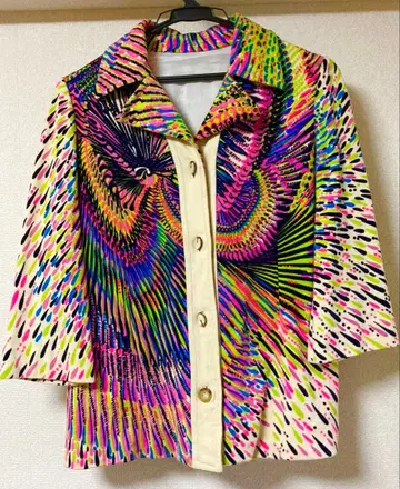 빈티지 사이키 자켓 셔츠 사이즈 L 컬러풀 구제 의류 민족 올 패턴