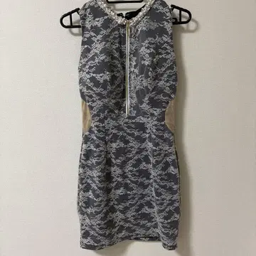 그레이 레이스 타이트 드레스 펄 장식 캬바쿠라