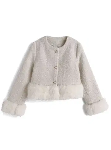 GRL 퍼 도킹 라메 트위드 자켓 화이트