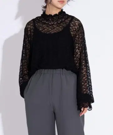 PUNYUS 레이스 상의 사이즈 4 블랙